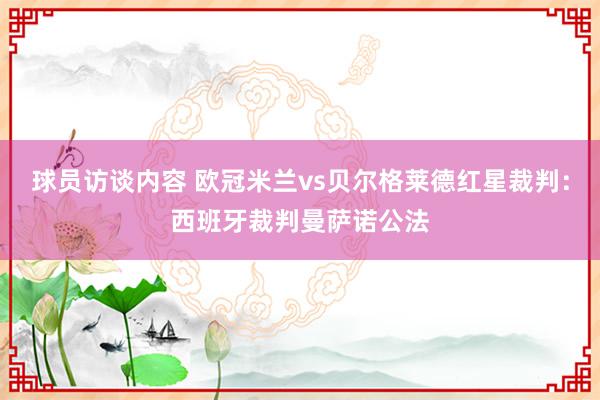 球员访谈内容 欧冠米兰vs贝尔格莱德红星裁判：西班牙裁判曼萨诺公法